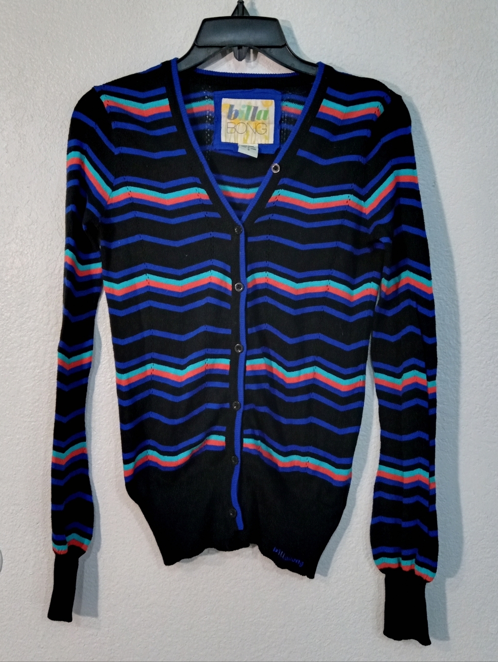 Billabong Blue and Black Striped Cardigan